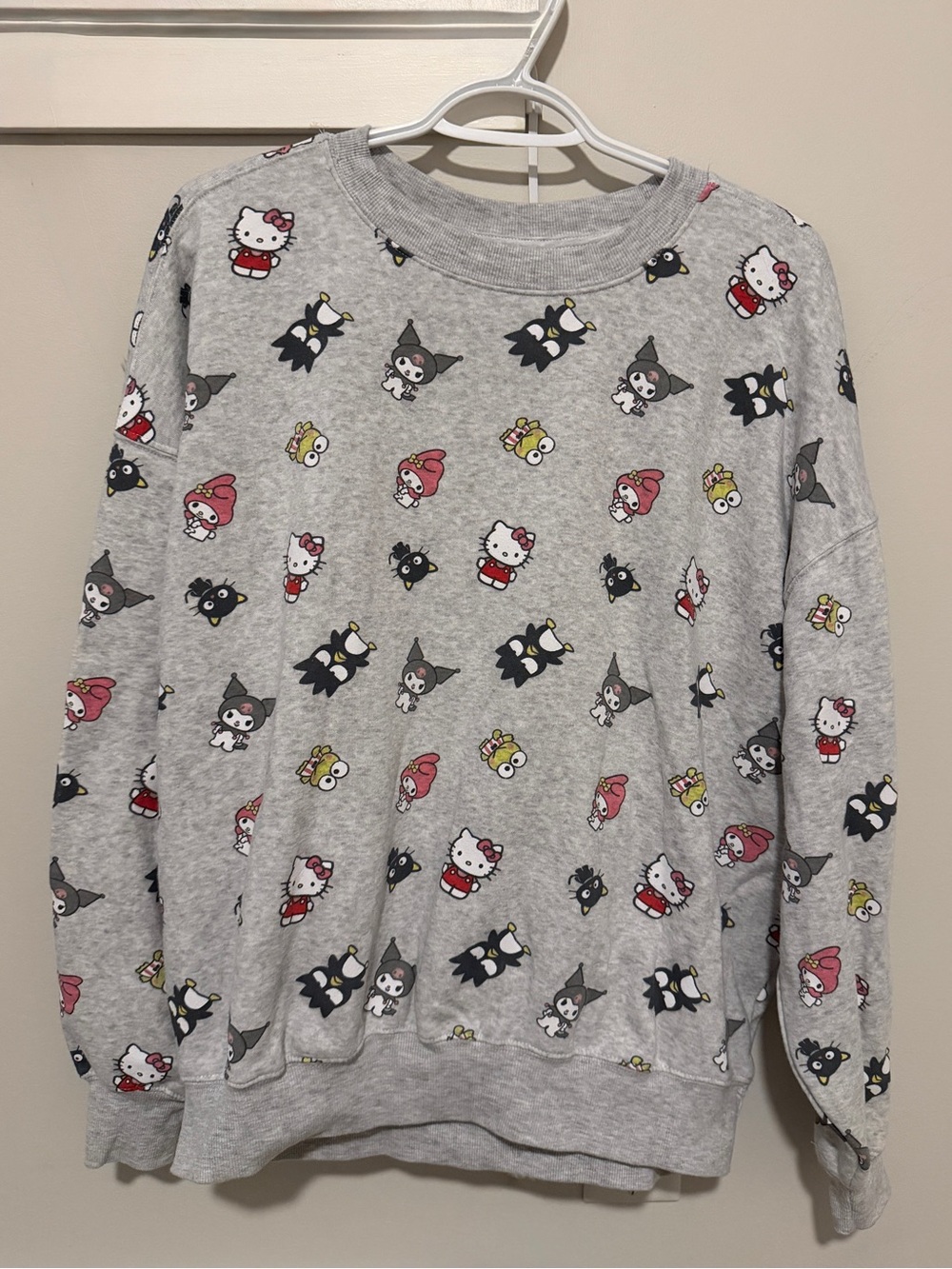 Hello Kitty Sanrio All-Over Character Print Grey Crewneck Sweatshirt